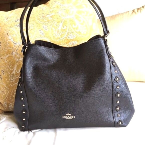 COACH Edie 31 Silver Stud/Floral Rivets Classic Handbag - Picture 2 of 16